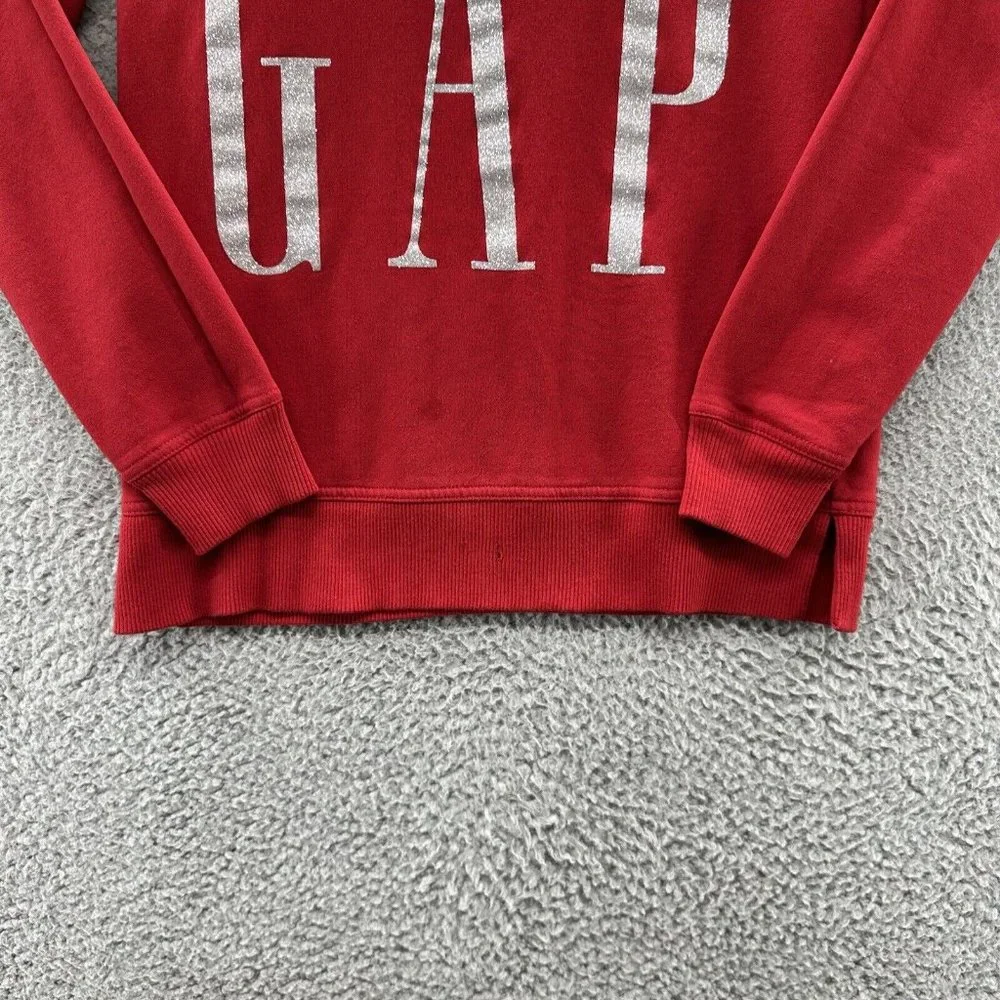 GAP‎ Sweatshirt Women's XS Red Graphic Glittered LOGO Crew Neck Sweatshirt XS